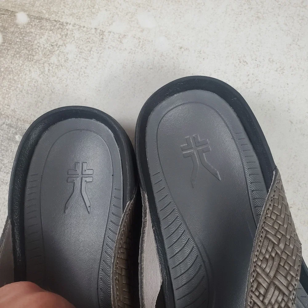 Kuru Kala Leather Sandals Mens Sz 8 Flip Flop Thong Solid Black Comfortable
